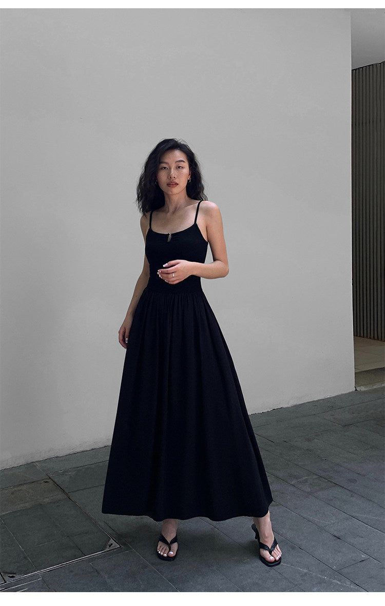 Ruched Bodice Slip Dress - Black