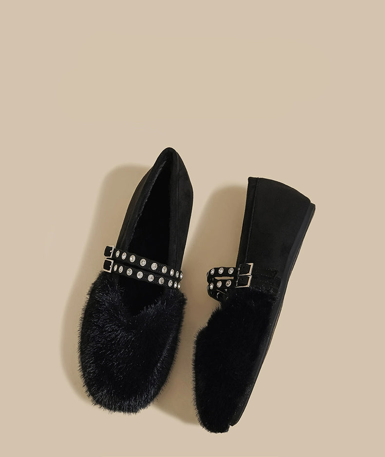 Fur Strap Mary Jane Flats