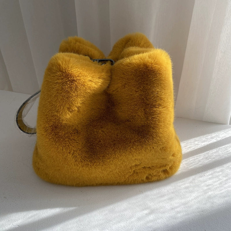 Faux Rabbit Fur Bucket Bag