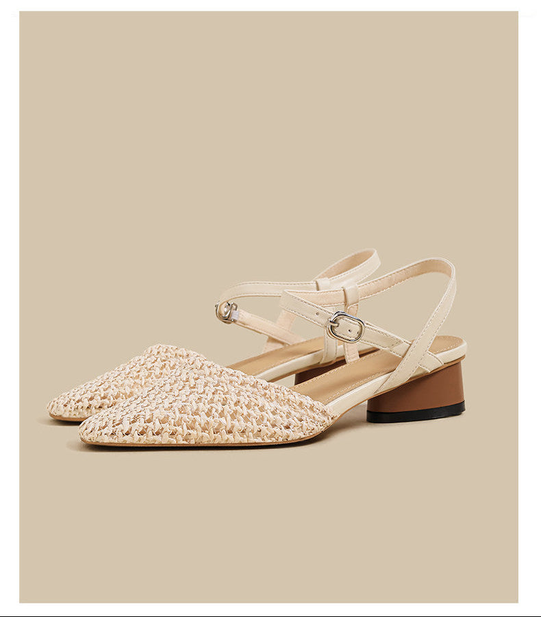 Woven Slingback Flats (Cream)