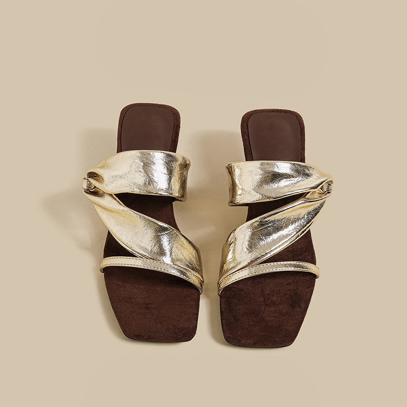 Twist Sculpted Heel Sandals (Gold)