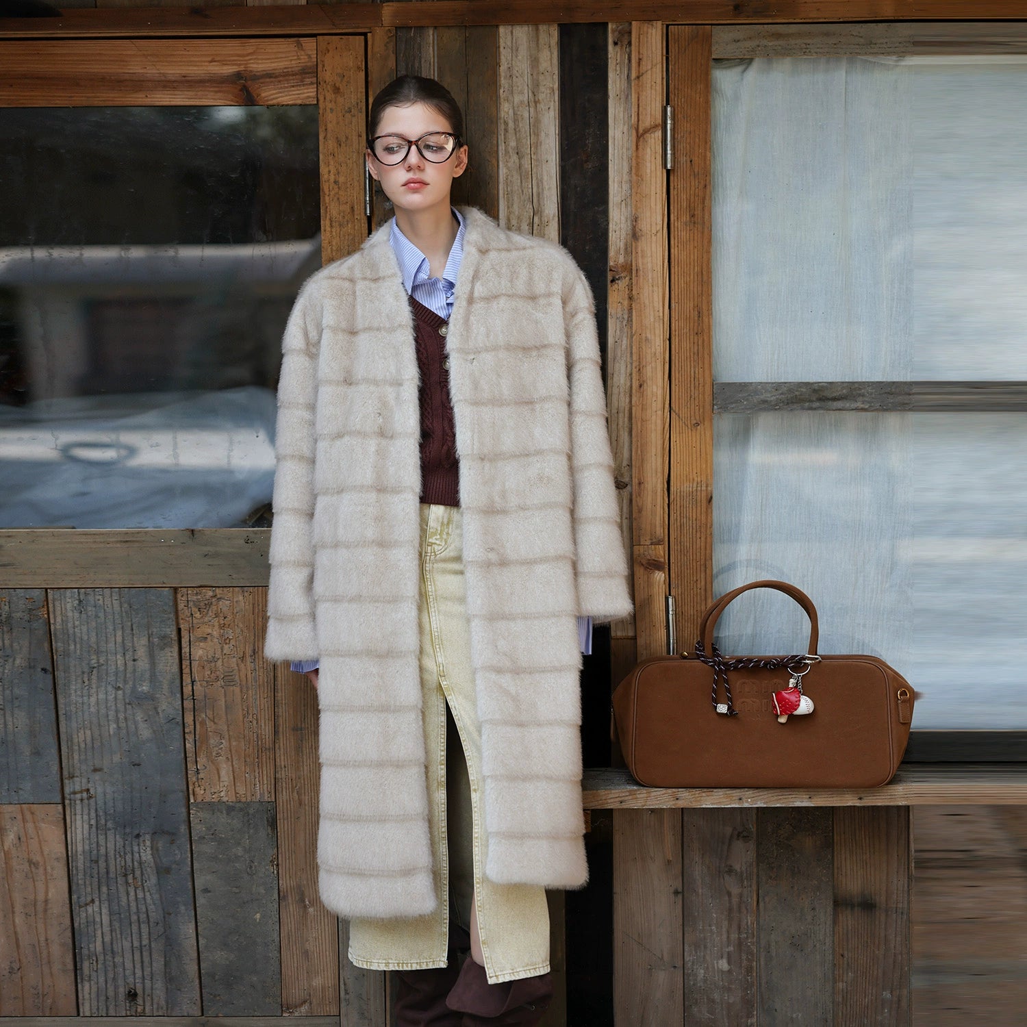 Light Gold Silky Fur Coat