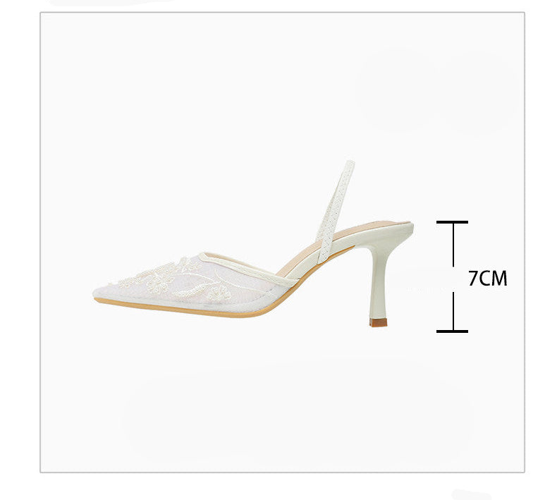Embroidered Lace Slingback Heels