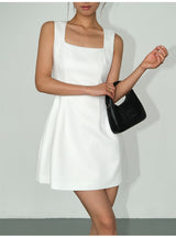 Structured Sleeveless Mini Dress - White