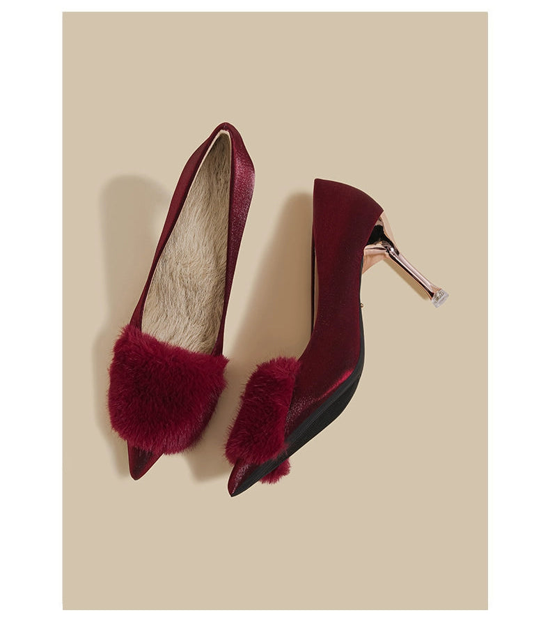 Plush Fur Pointed Heels