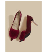 Plush Fur Pointed Heels