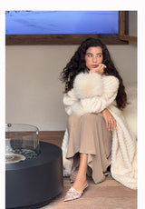 Plush Sleeves Fur Coat - Long