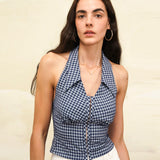 Backless Plaid Halterneck Vest