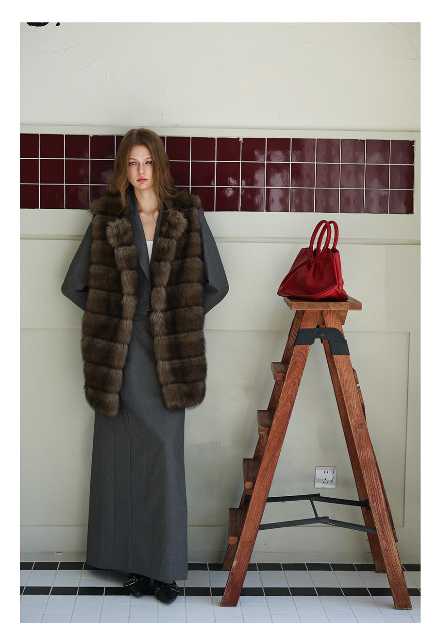 Fur Mid-Length Vest - Tawny