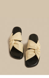 Twist Strap Flat Sandals (Beige)