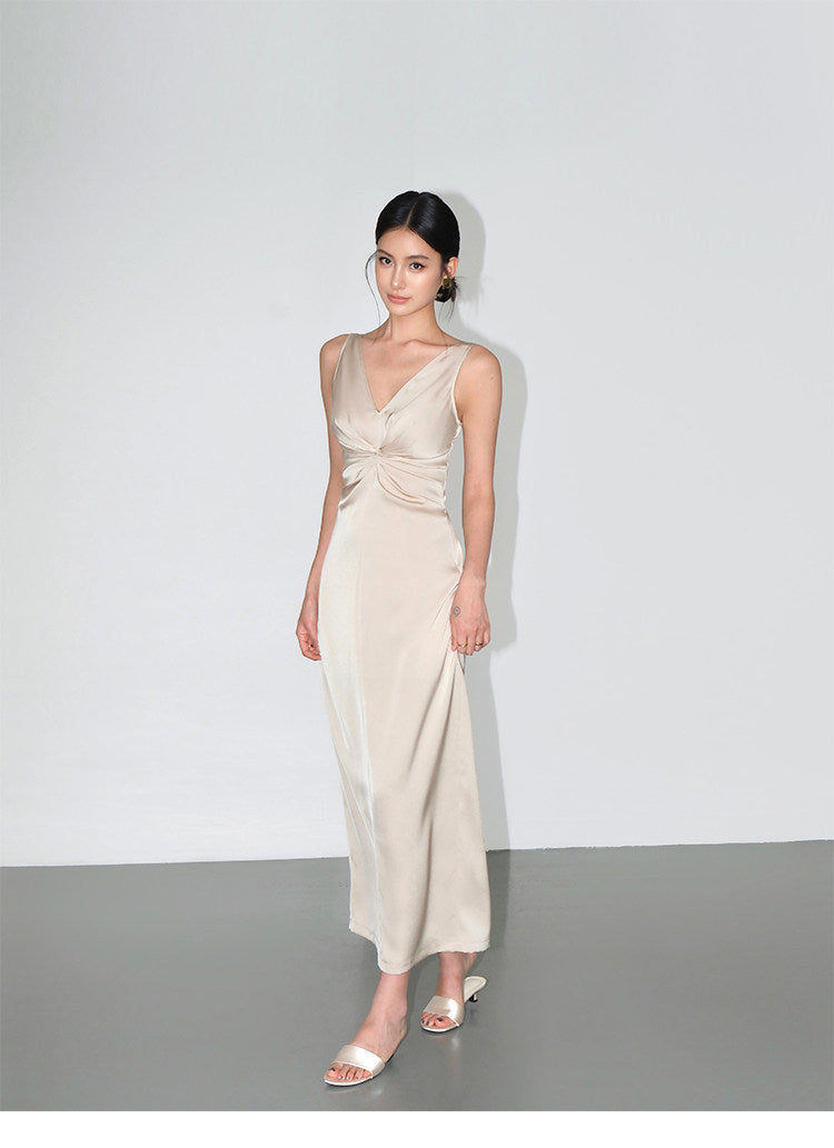 Smooth Ruched Slip Dress - Champagne