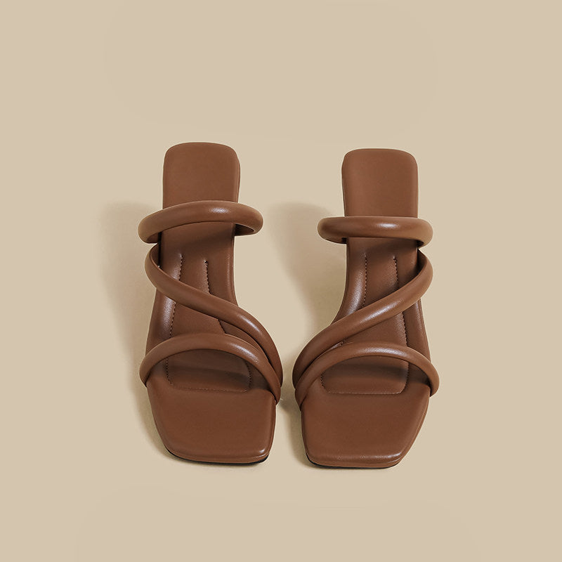 Wrap Strap Heel Sandals (Brown)