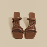 Wrap Strap Heel Sandals (Brown)