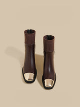Chunk-Heel Knit Ankle Boots