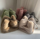 Faux Rabbit Fur Bucket Bag