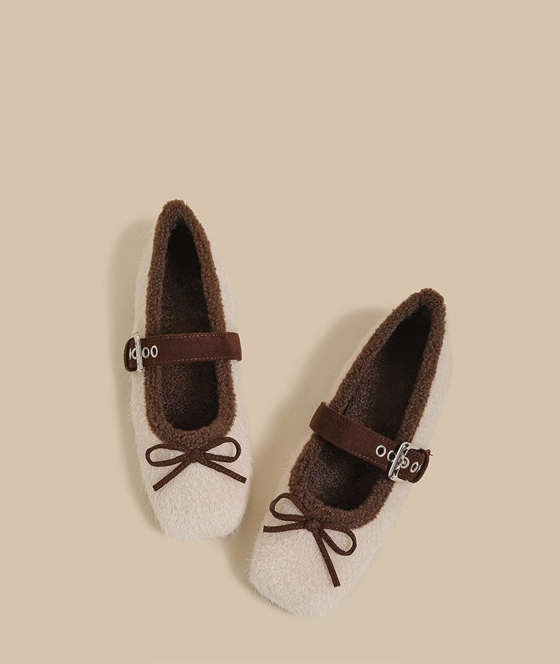 Faux-Fur Mary Jane Flats
