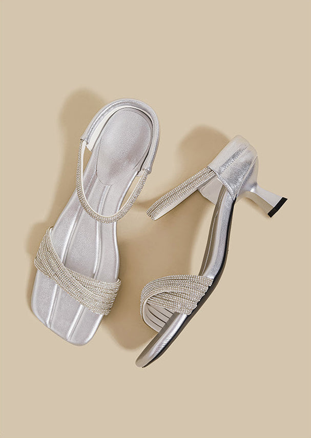 Crystal Strap Mid-Heel Sandals