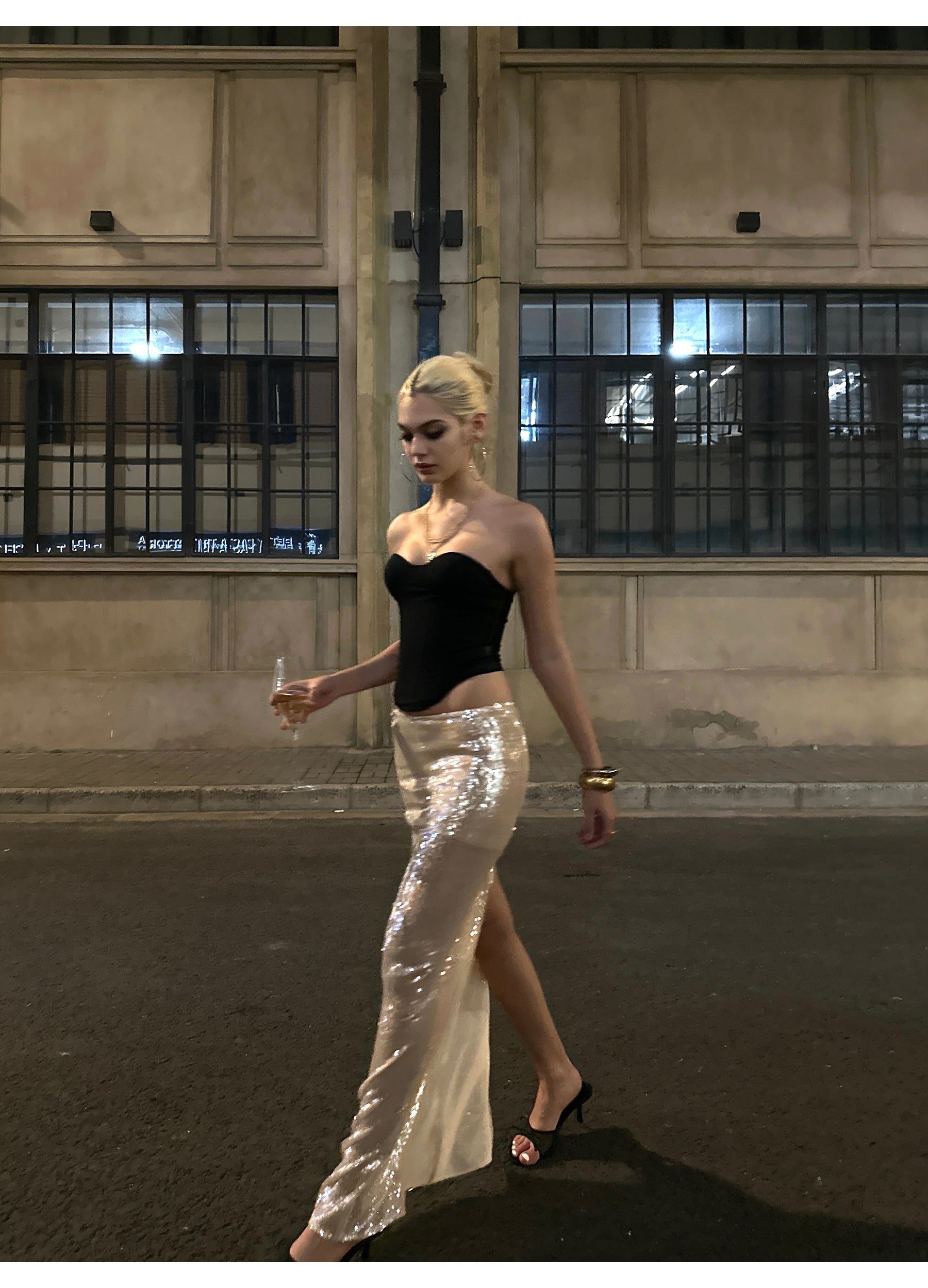Streamer Champagne Sequin Skirt