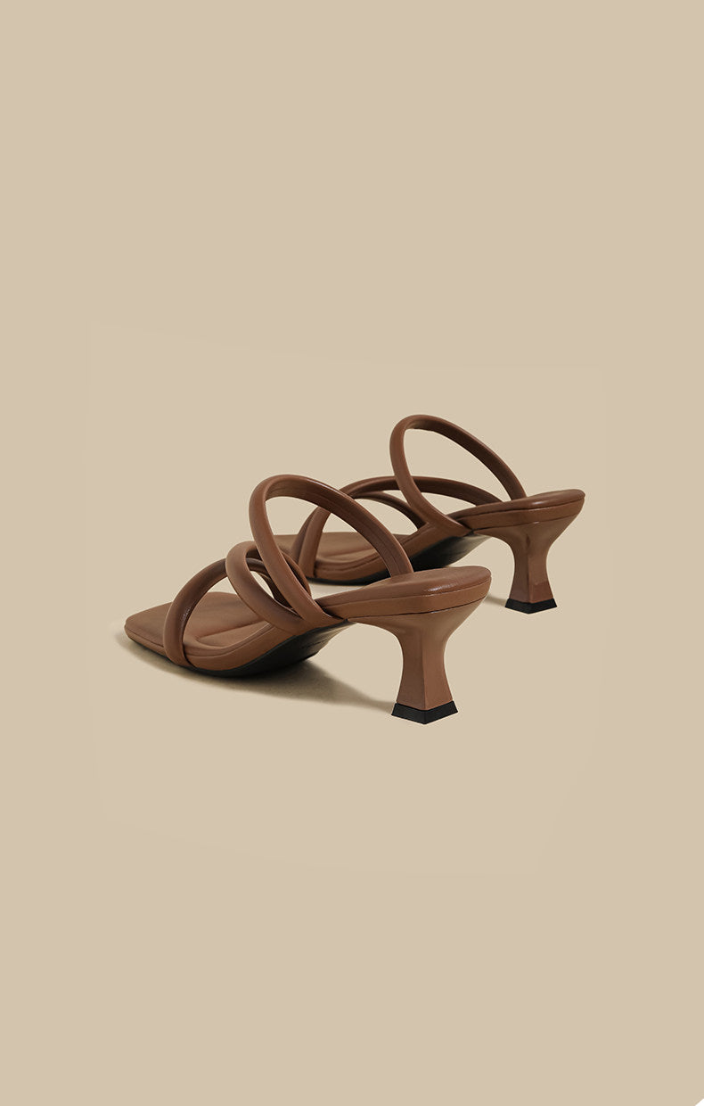 Wrap Strap Heel Sandals (Brown)