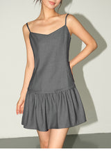 Peated V-neck Camisole Dress - Grey