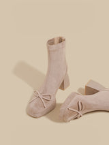 Bow Chunk-Heel Ankle Boots