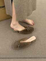 Faux Fur Bow Mule Shoes
