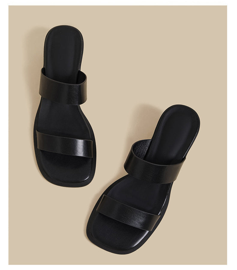 Double Strap Curve Sandals (Black)