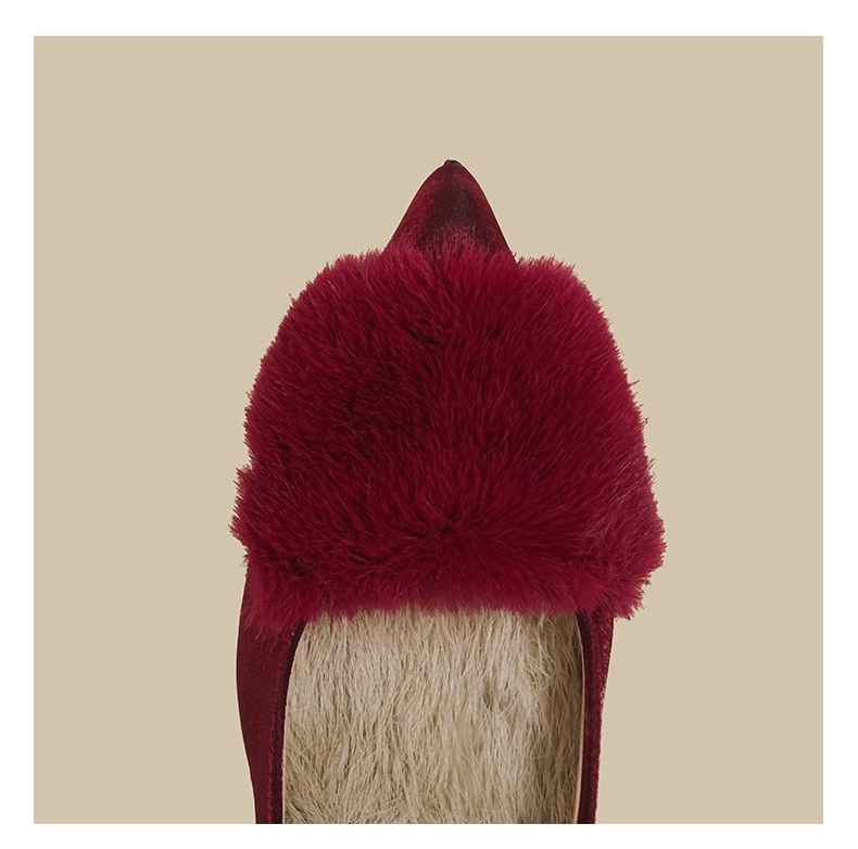 Plush Fur Pointed Heels