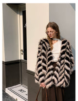 Two-Tone Faux Fur Coat