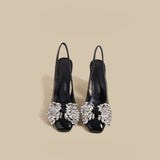 Crystal Bow Block-Heel Slingbacks