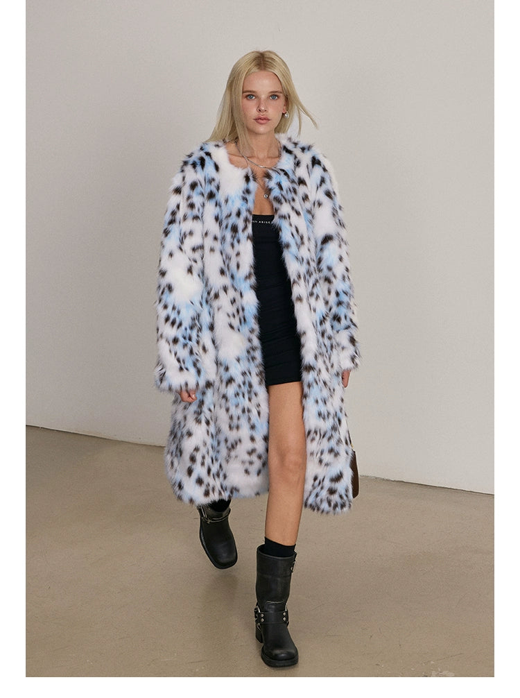 Blue Leopard Fur Coat