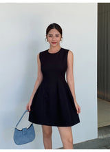 Structured Flare Mini Dress - Black