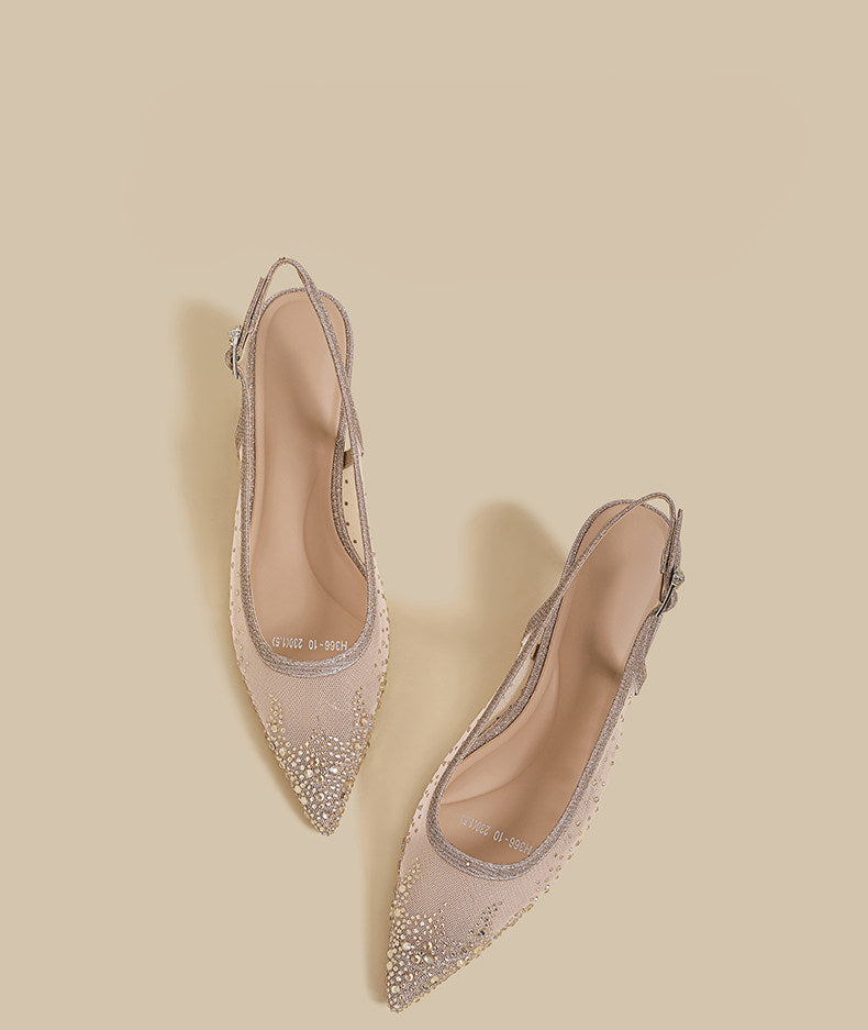 Crystal Mesh Pointed Slingback Heels