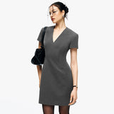 Grey V-Neck Suit Dress