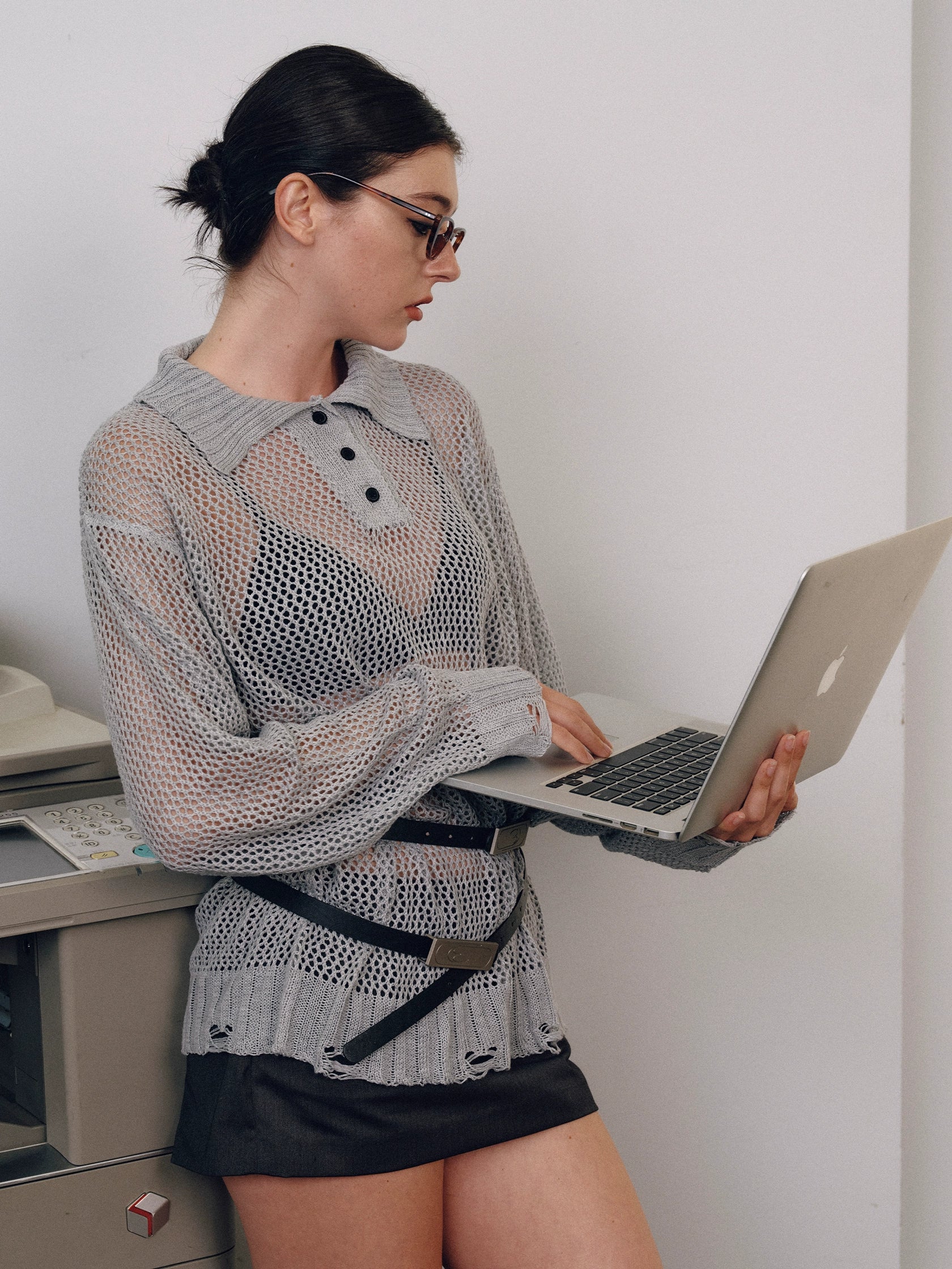 Mesh Polo Knit Sweater