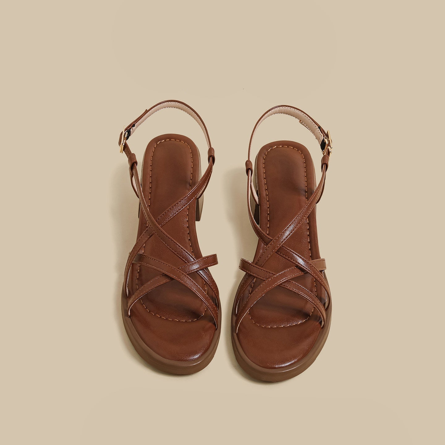 Cross Strap Sandals (Brown)