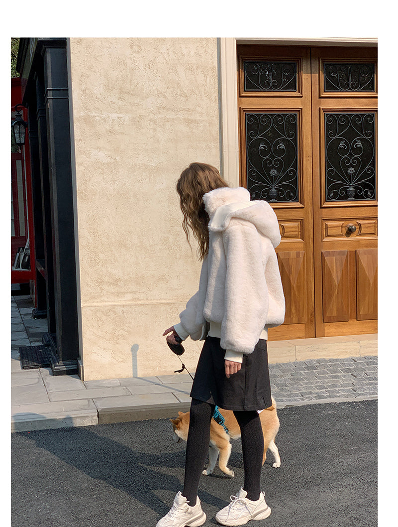 Hooded Cropped Fur Jacket