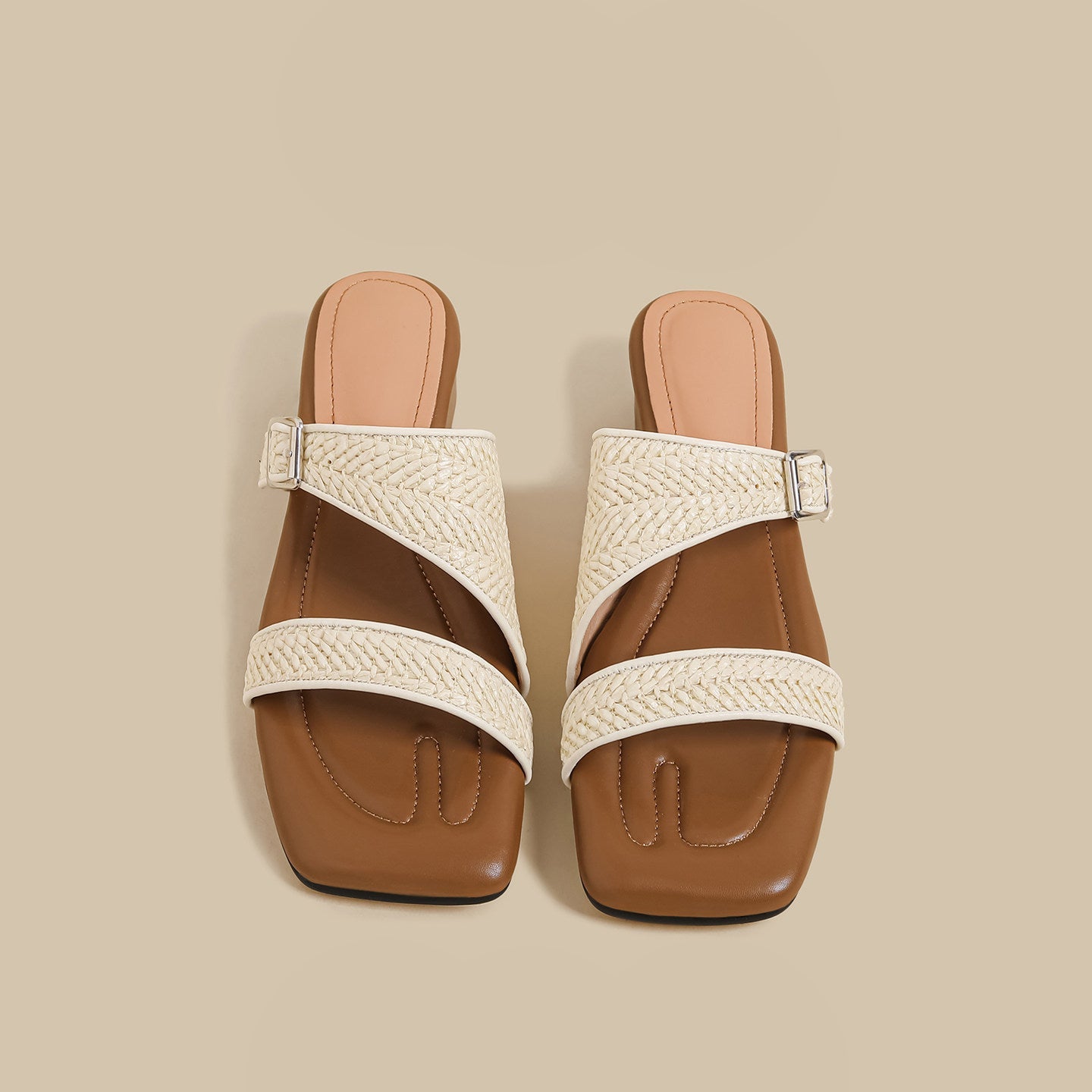 Woven Strap Slide Sandals (Sand)