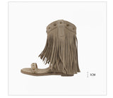 Fringe Stud Microfiber Leather Sandal
