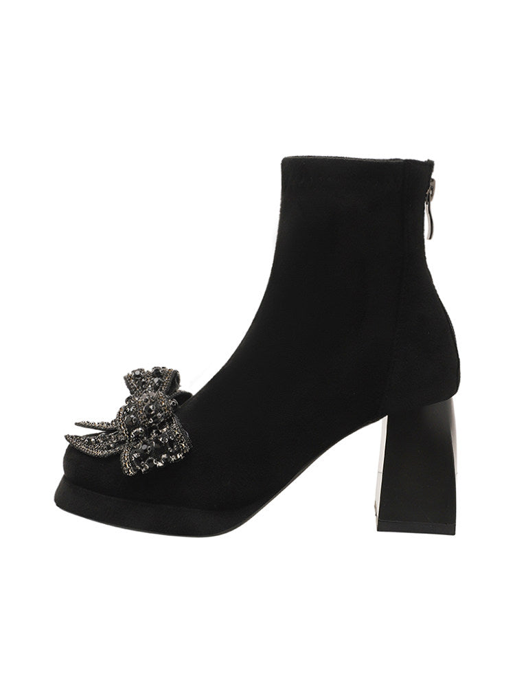 Crystal Bow Boots - Black