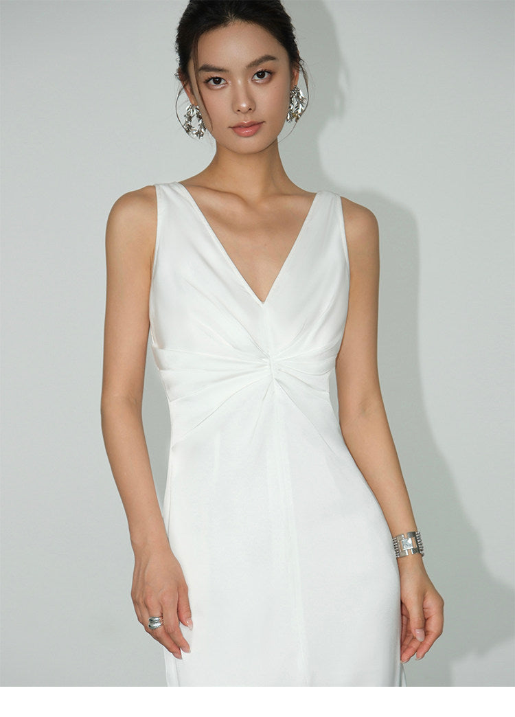 Smooth Ruched Slip Dress - White