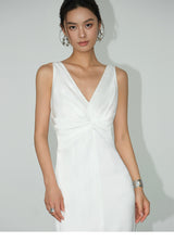 Smooth Ruched Slip Dress - White