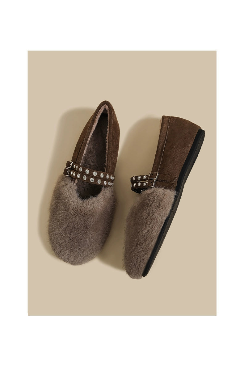 Fur Strap Mary Jane Flats