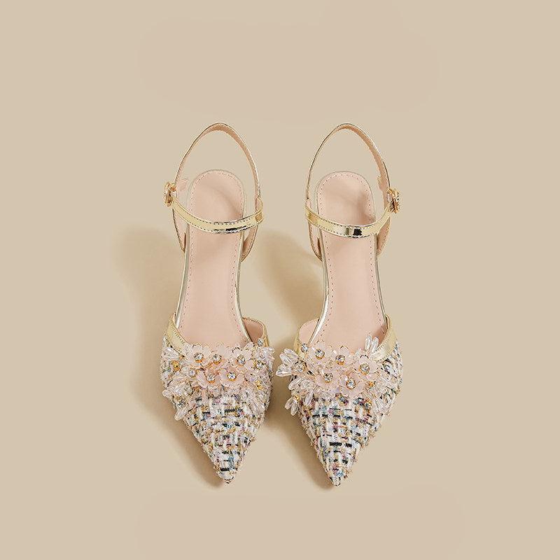 Floral Tweed Pointed Slingback Heels