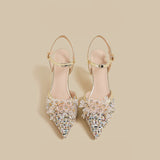 Floral Tweed Pointed Slingback Heels