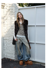Fur Mid-Length Vest - Umber