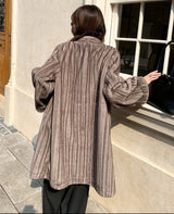 V-Neck Pullup Sleeve Fur Coat - Cement