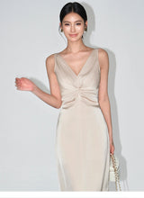 Smooth Ruched Slip Dress - Champagne