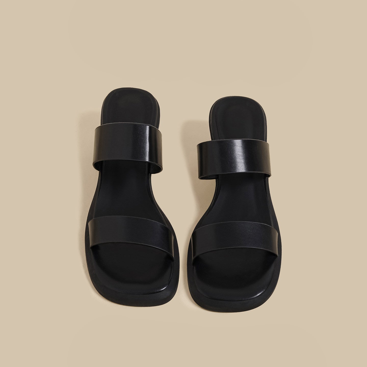 Double Strap Curve Sandals (Black)