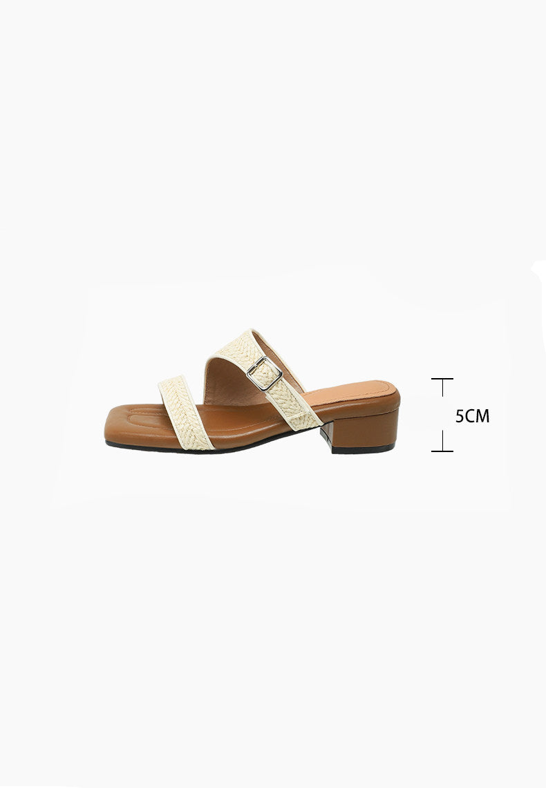 Woven Strap Slide Sandals (Brown)